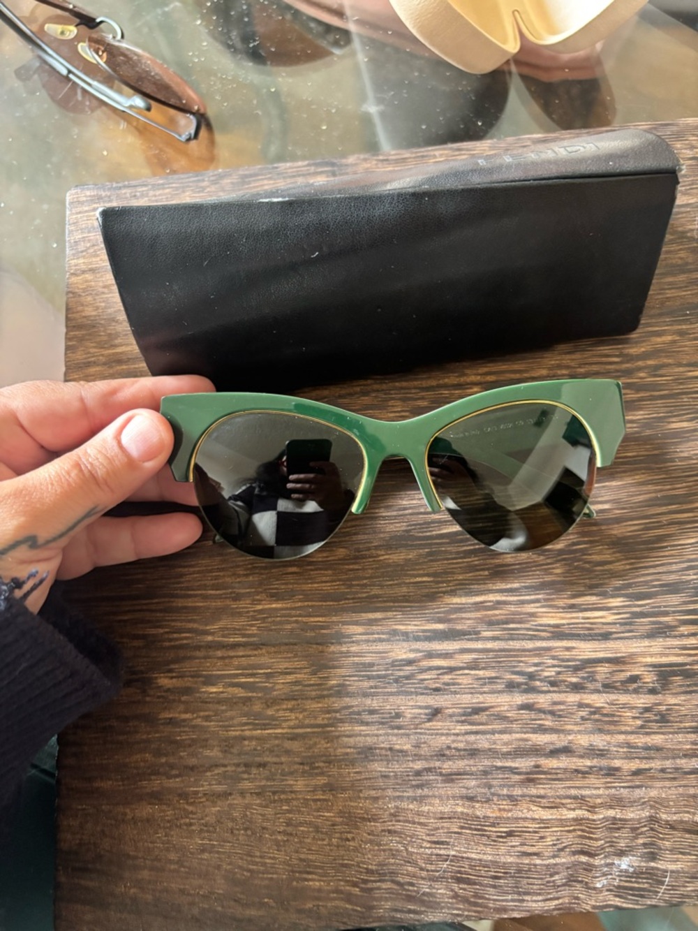 Victoria Beckham Olive Green Cat-Eye Sunglasses with Dark Lenses